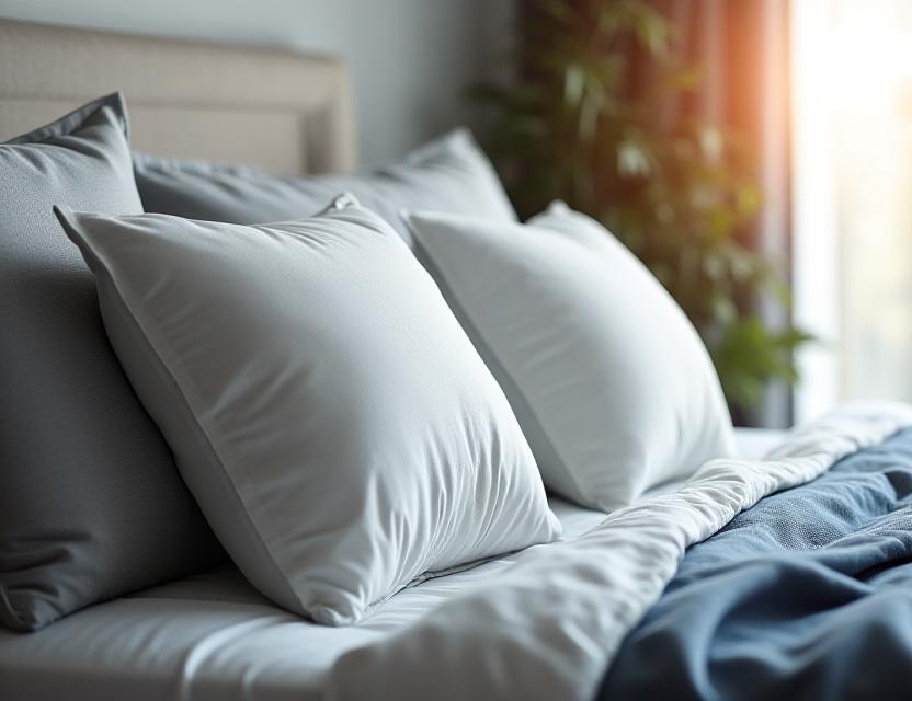 Luxury specialty pillows arranged on a minimalist bed